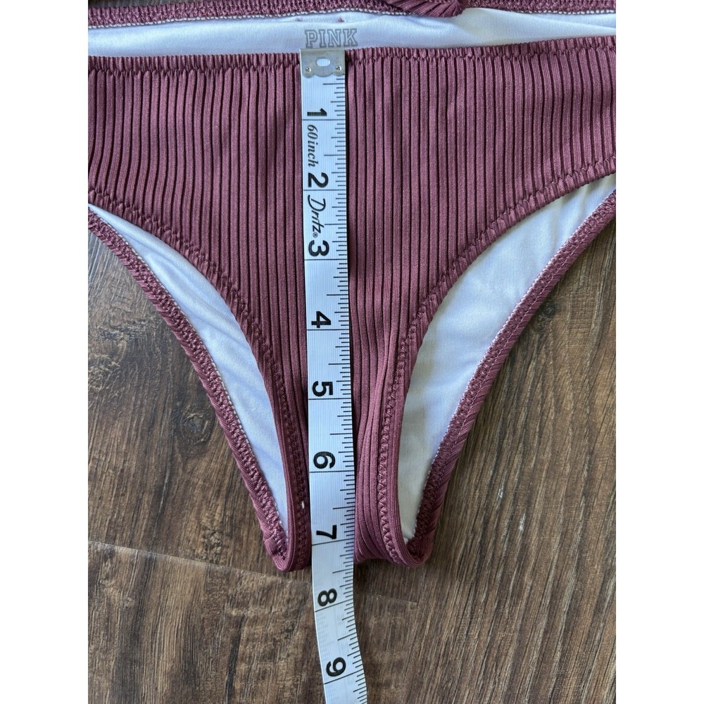 PINK Victoria's Secret Mauve Ribbed Lined Adjustable Bikini Set Size S - Picture 7 of 8